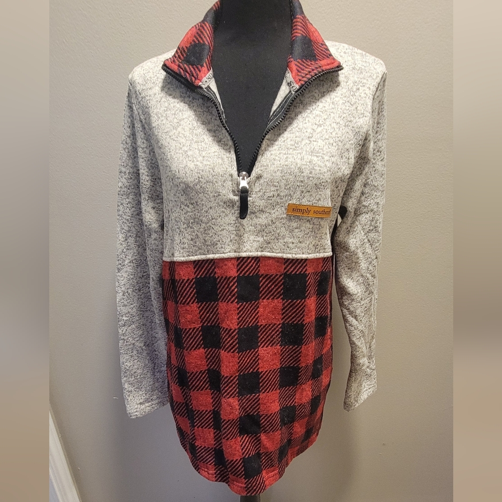 Simply Southern Heather Gray and Red Plaid Pullover